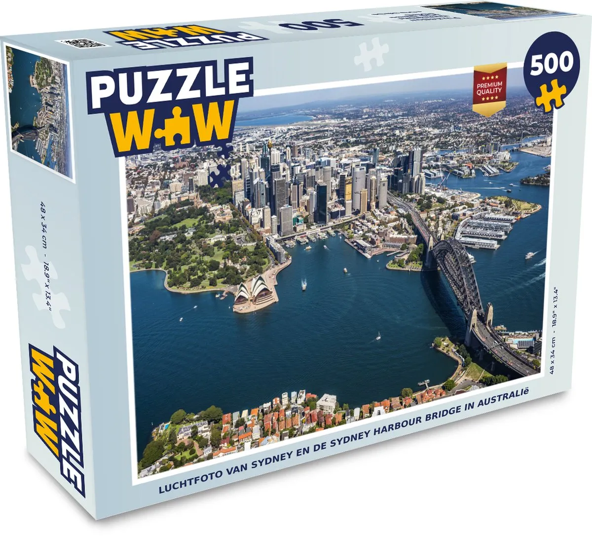 PuzzleWow Sydney Harbour Bridge Luchtfoto Puzzel 500 Stuks - Multicolor