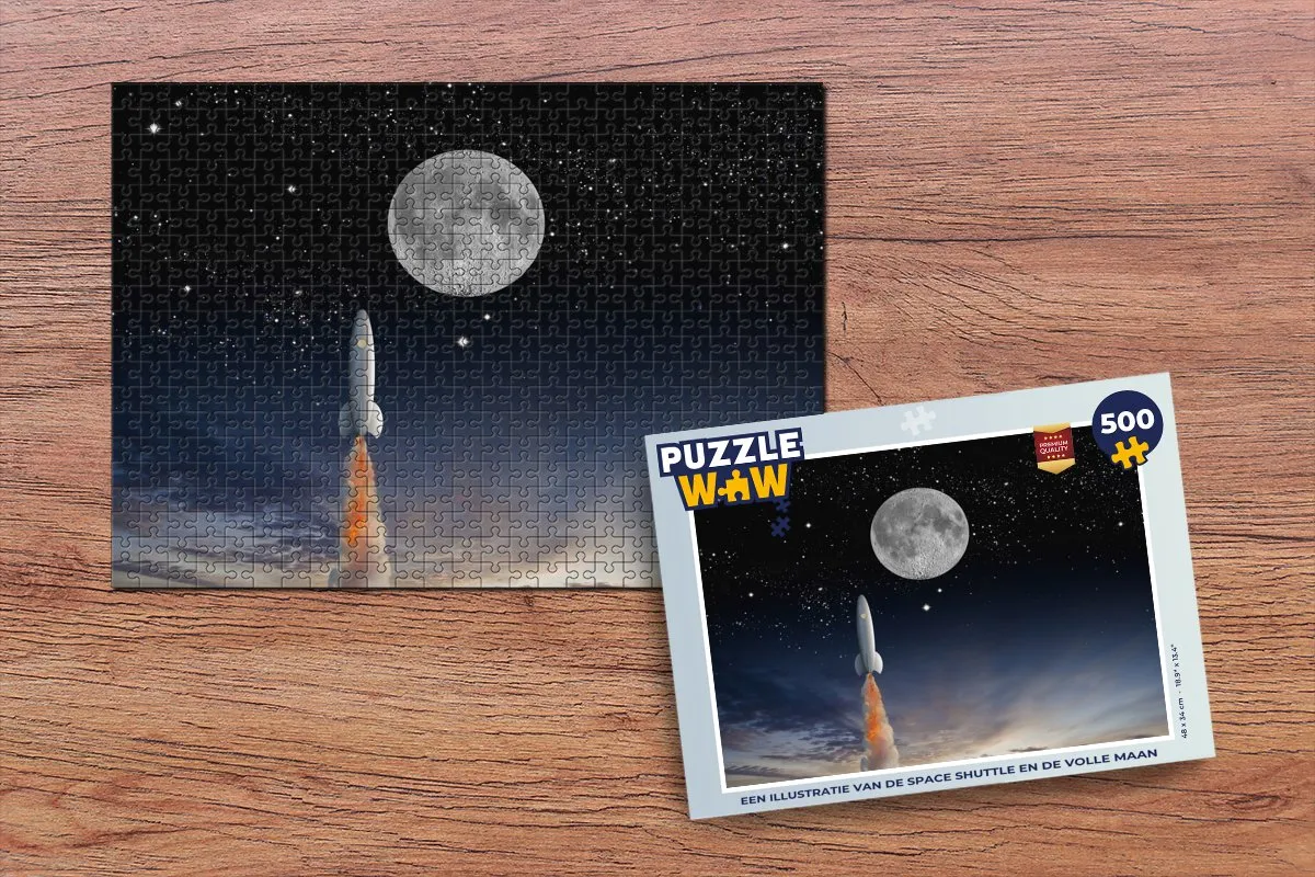 PuzzleWow Space Shuttle & Maan Legpuzzel 500 Stuks - Multicolor