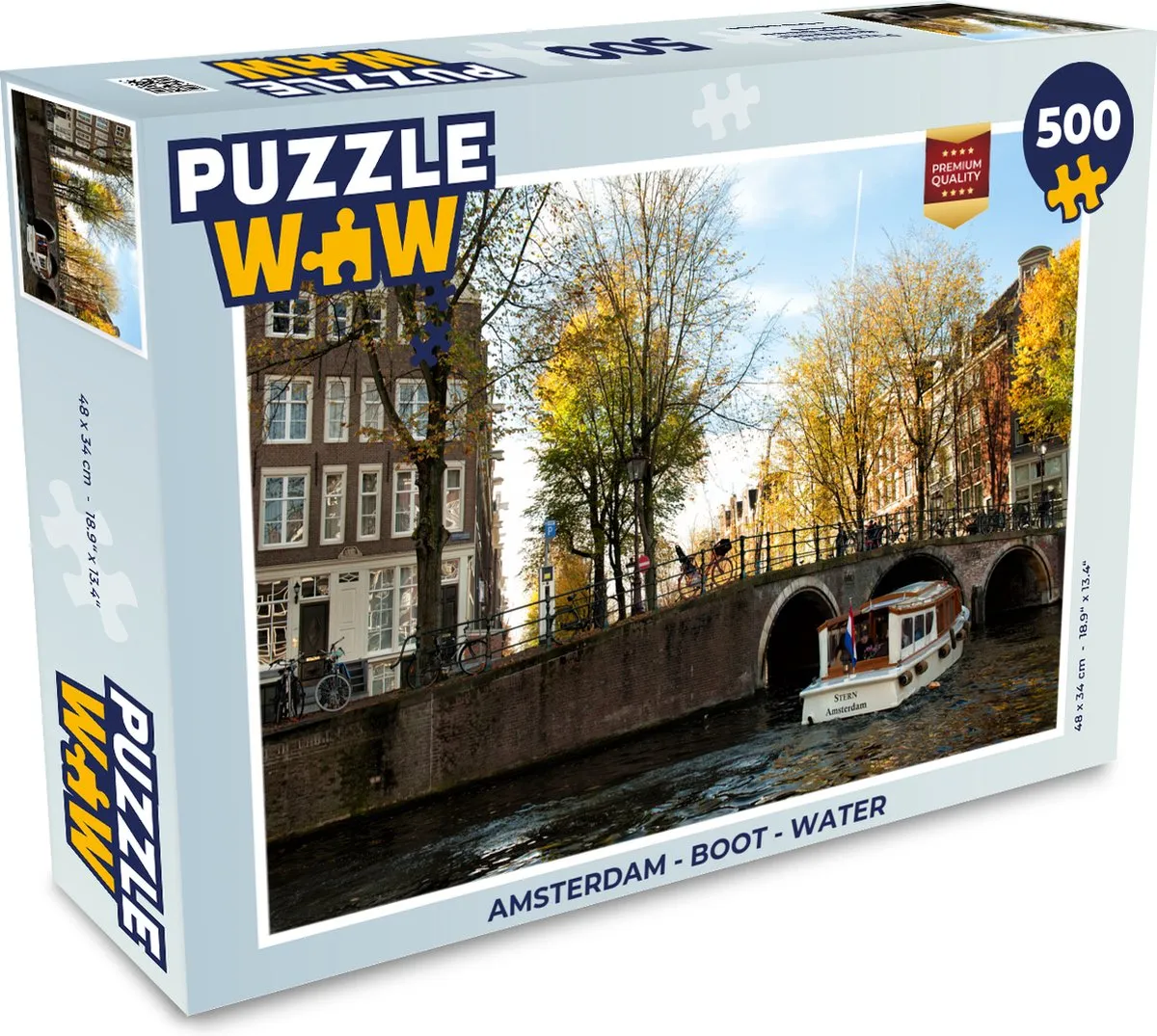PuzzleWow Amsterdam Boot Water Legpuzzel 500 Stuks - Multicolor