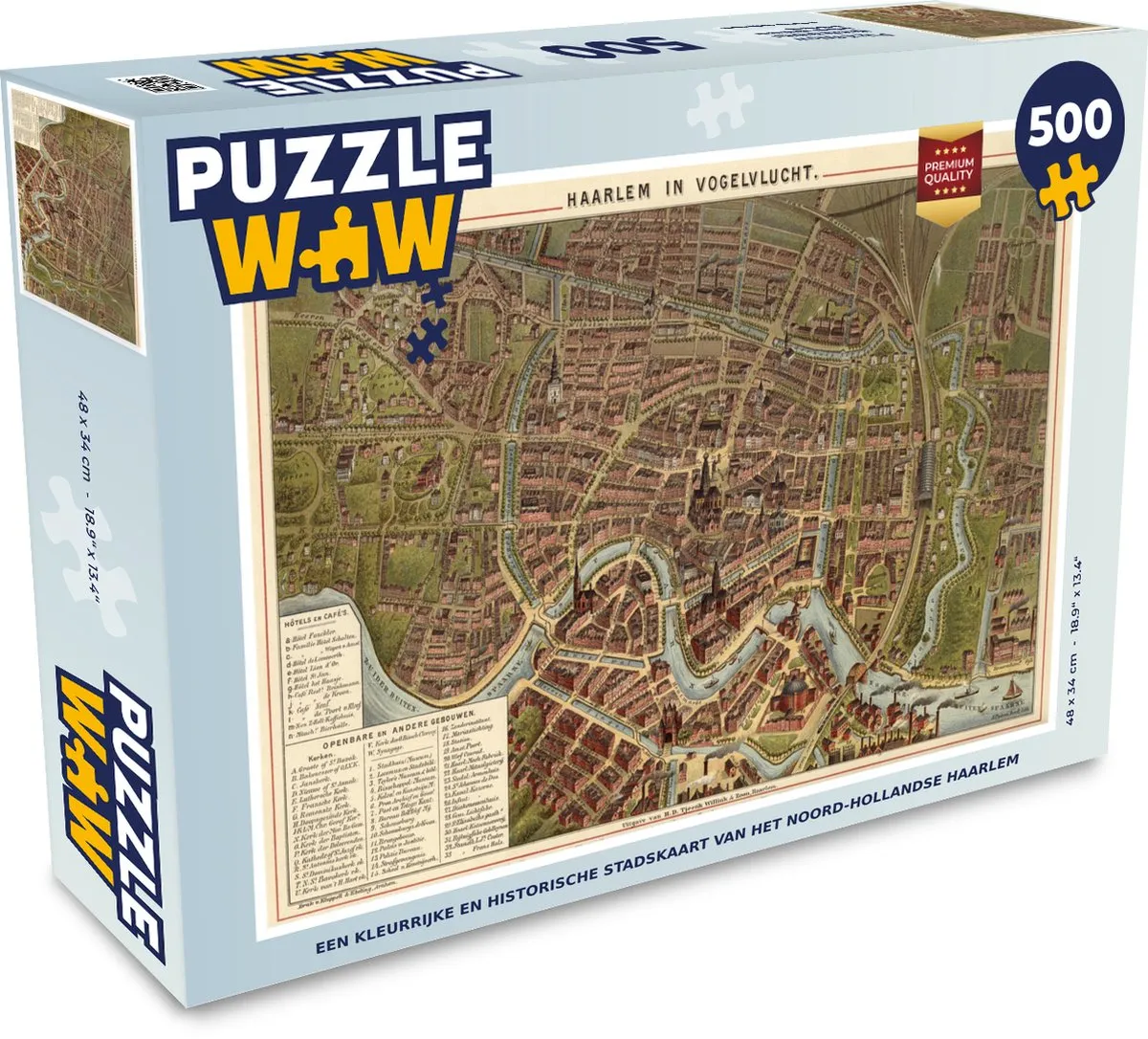 PuzzleWow Haarlem Antiek Stadskaart Legpuzzel 500 Stuks - Multicolor