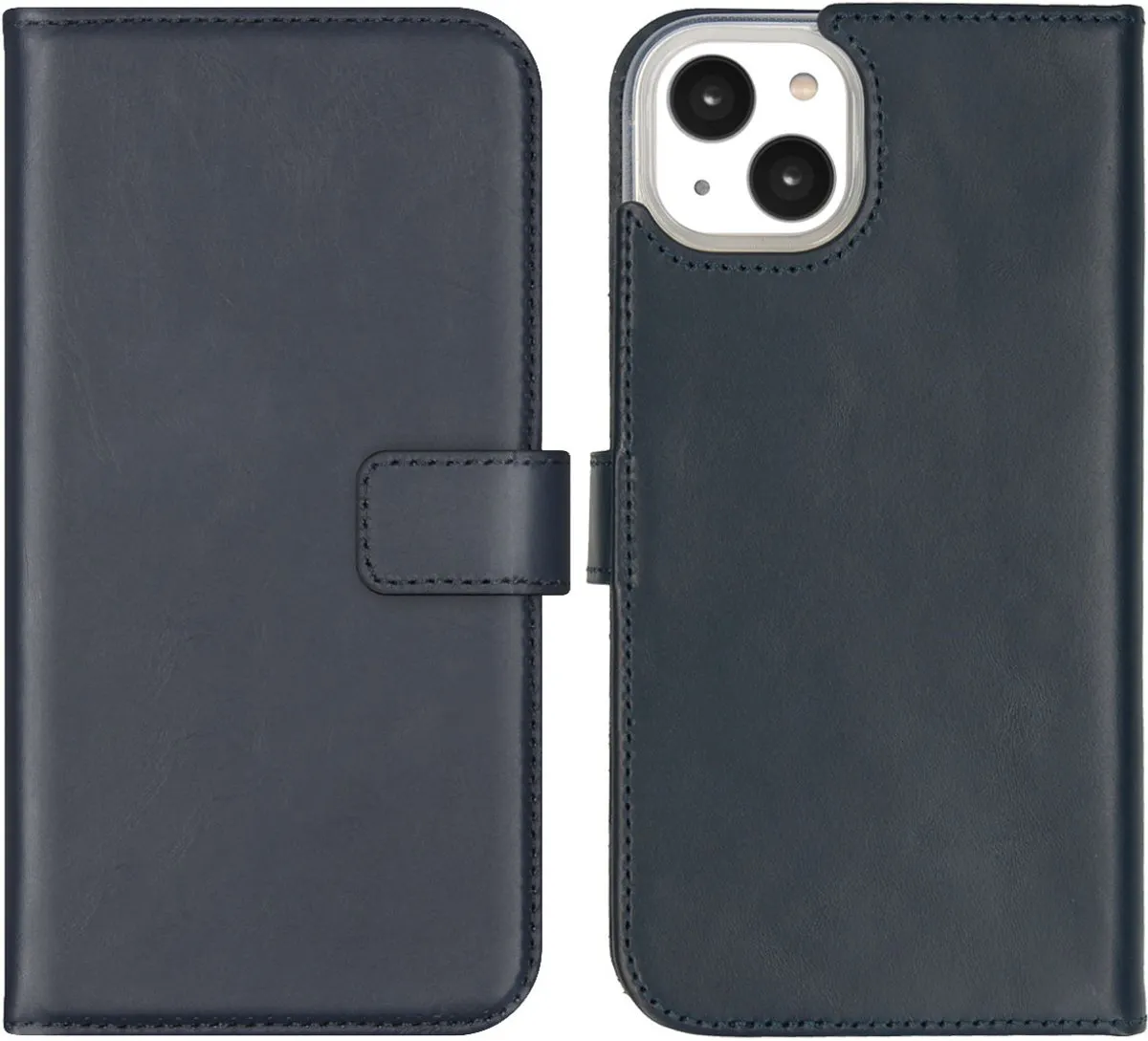 Selencia Hoesje iPhone 14 Plus Echt Lederen Bookcase Blauw - 3 Pasjes