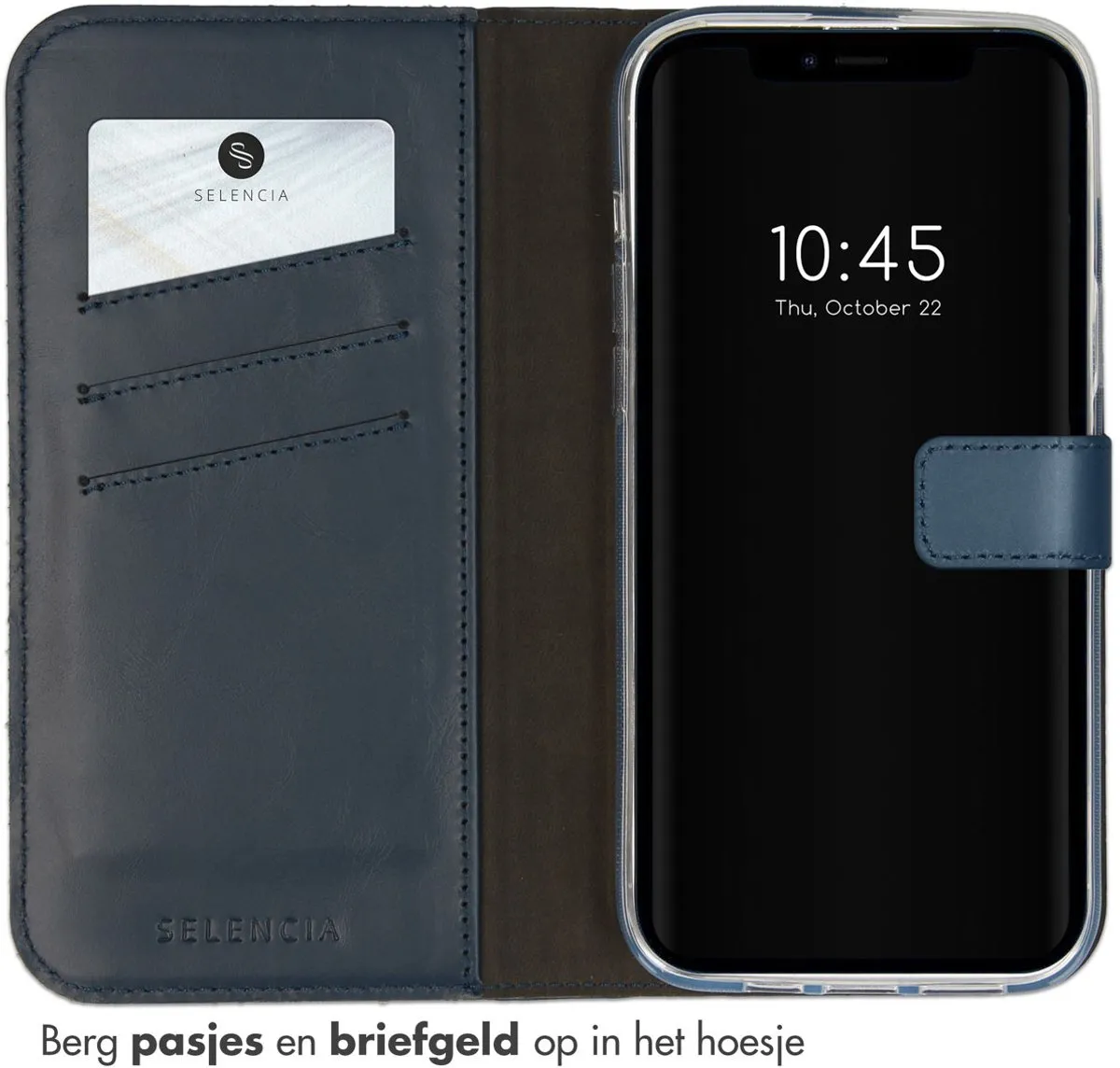 Selencia Hoesje iPhone 14 Plus Echt Lederen Bookcase Blauw - 3 Pasjes