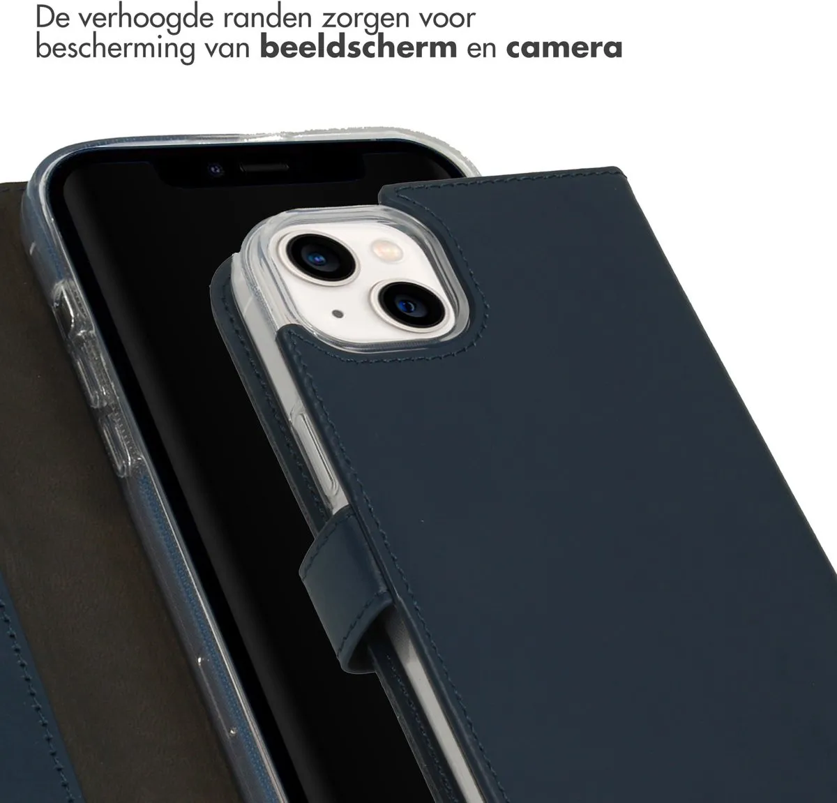 Selencia Hoesje iPhone 14 Plus Echt Lederen Bookcase Blauw - 3 Pasjes