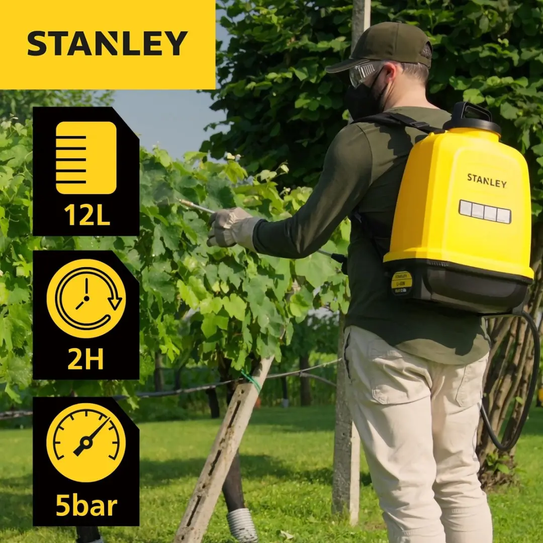 Stanley Druksproeier 12L Rug - Elektrisch - 5 Bar - 0,60 L/Min - Geel/Zwart - afbeelding 4 van 6