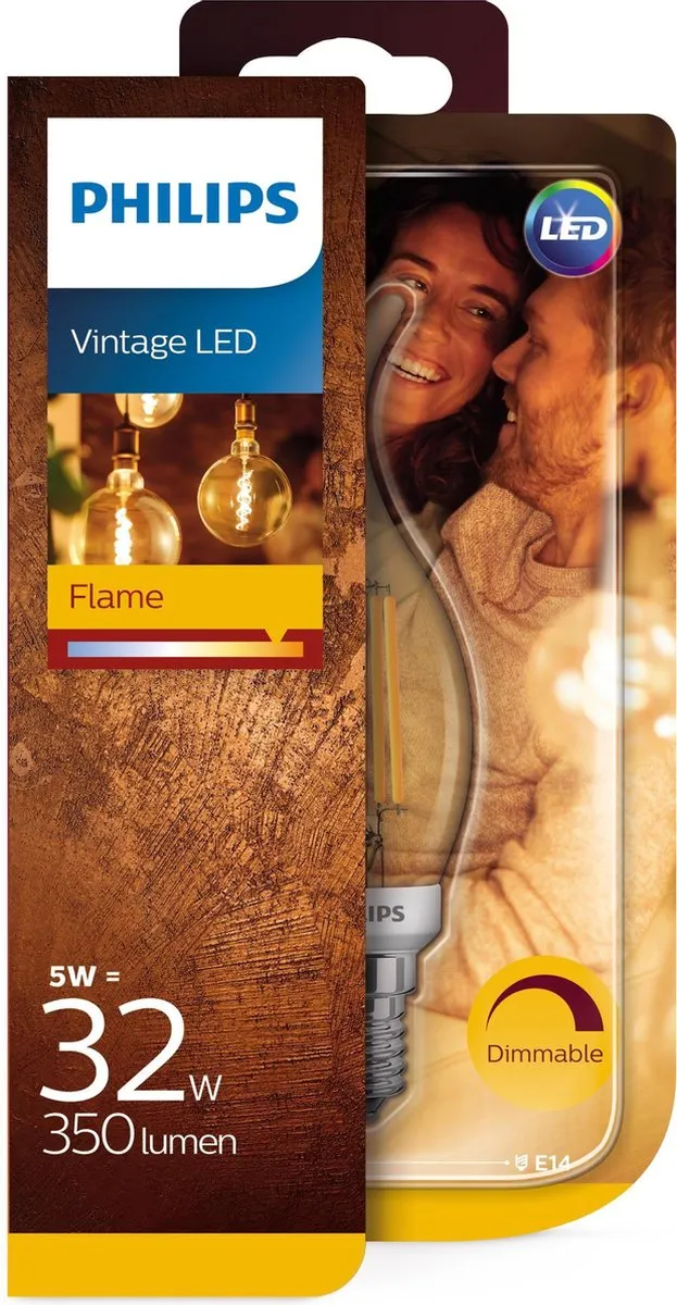 Philips Vintage LED E14 5W - Warm Wit 2000K - Helder Glas