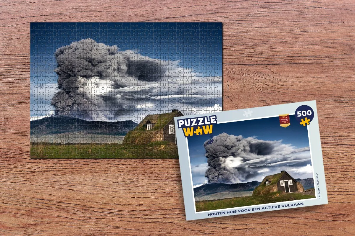 PuzzleWow Houten Huis Actieve Vulkaan Legpuzzel 500 Stuks - Multicolor
