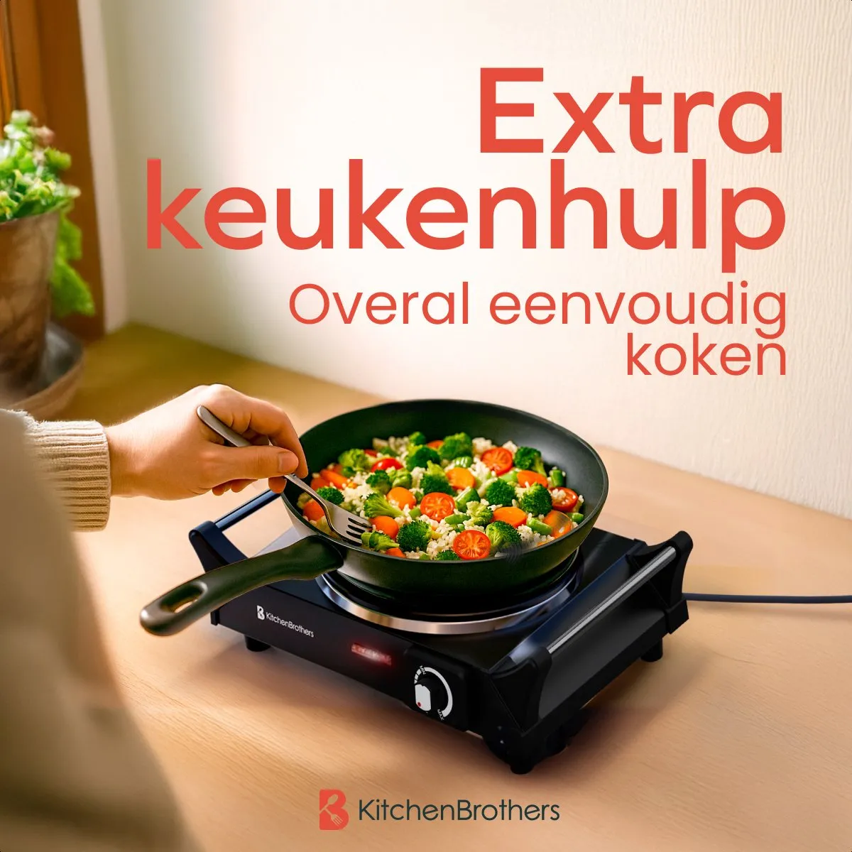 KitchenBrothers KB751 Elektrische Kookplaat 1500W - Zwart