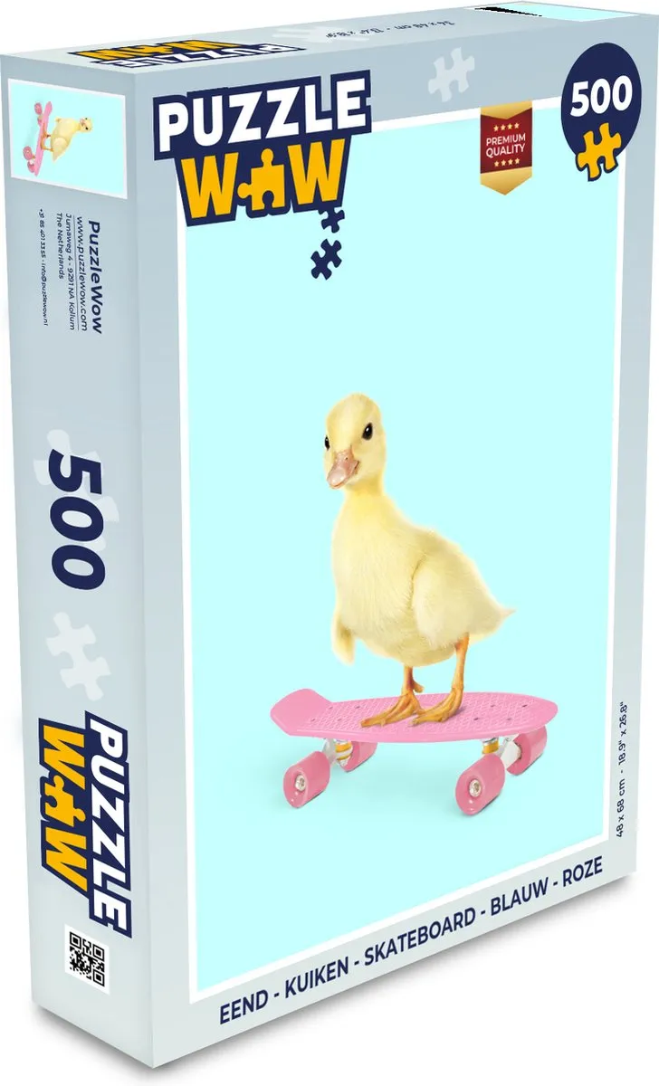 PuzzleWow Eend Kuiken Skateboard Legpuzzel 500 Stuks - Multicolor
