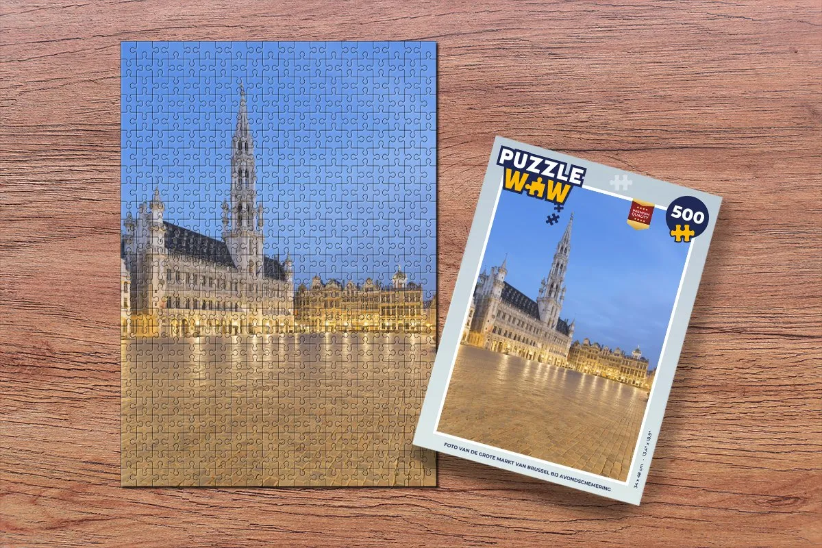 PuzzleWow Legpuzzel Grote Markt Brussel Avondschemering 500 Stuks - Multicolor