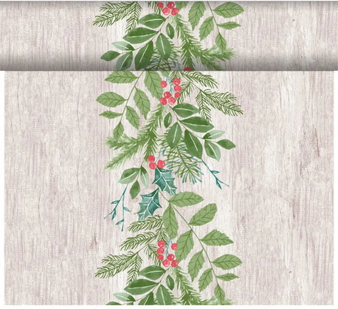 Duni tafeldecoratie winter groen kunststof 3-in-1 rol 40x480cm kerst.