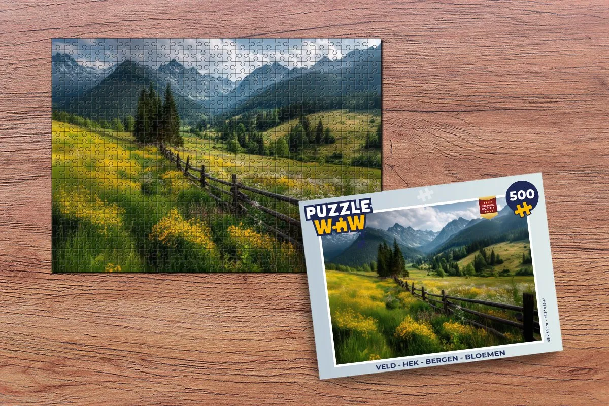 PuzzleWow Bergen Veld Hek Bloemen Legpuzzel 500 Stuks