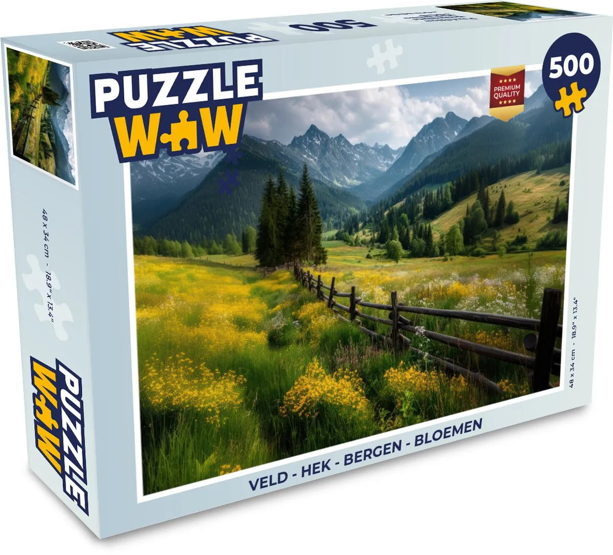 PuzzleWow Bergen Veld Hek Bloemen Legpuzzel 500 Stuks