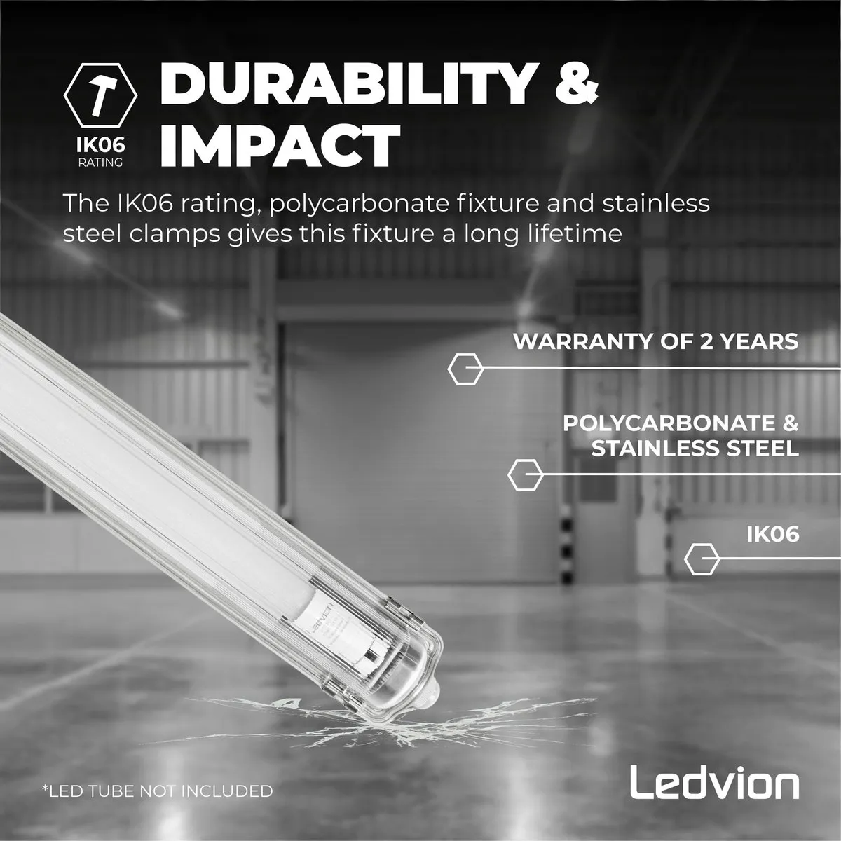 Ledvion LED Armatuur 60cm Clips IP65 - 24W - Grijs