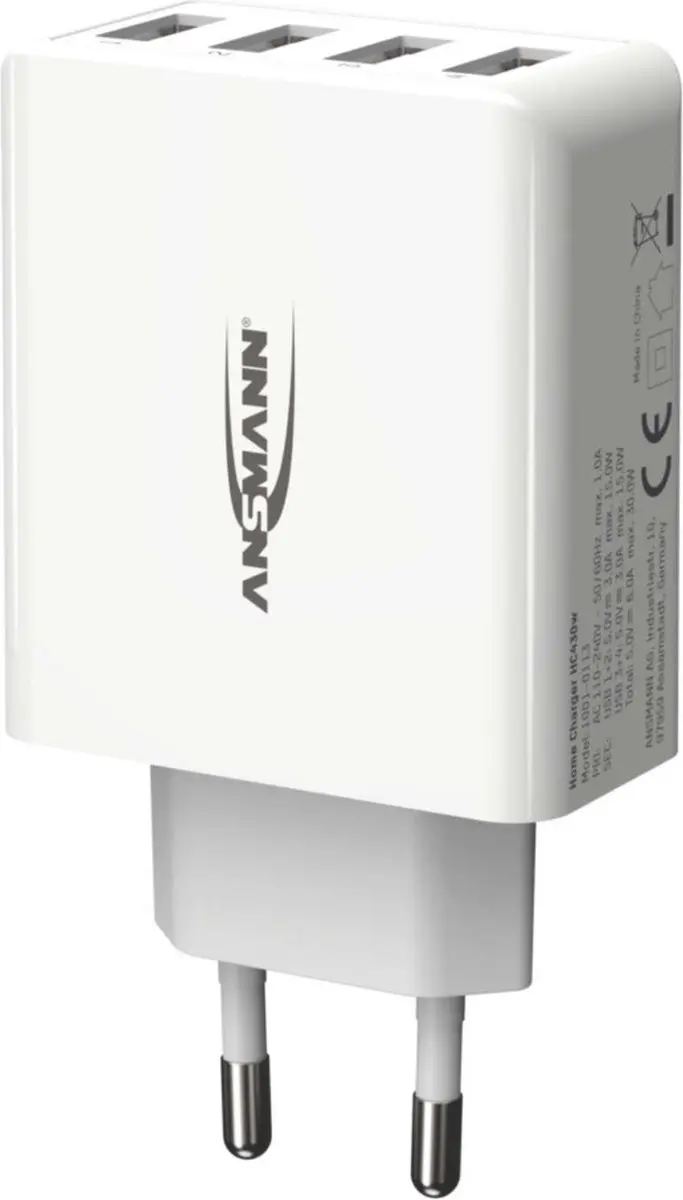 Ansmann HomeCharger HC430 USB-oplader 30W - 4x USB-A Wit - afbeelding 2 van 6