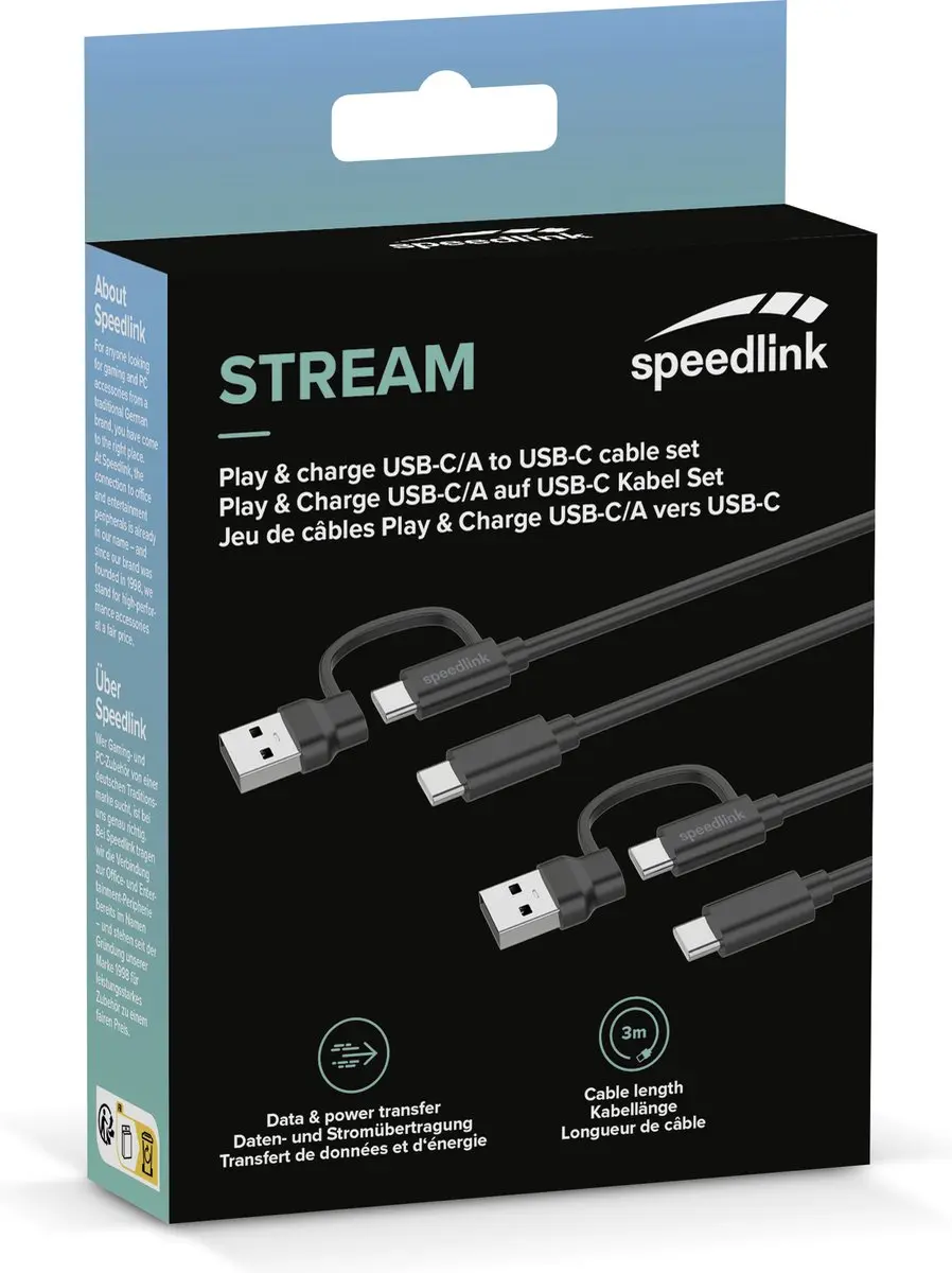 Speedlink STREAM Play & Charge USB-C/A Kabelset - 2 Stuks - Zwart - afbeelding 5 van 6