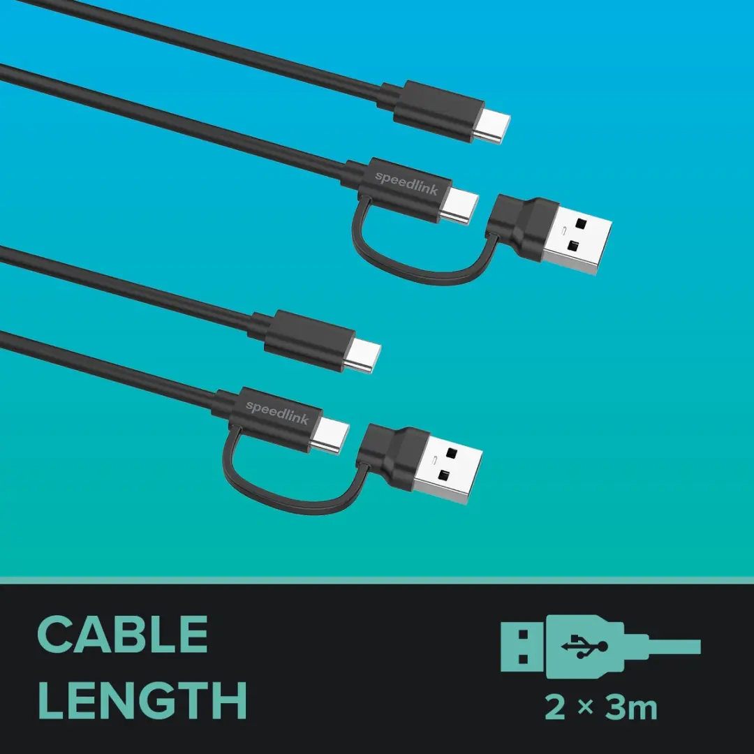Speedlink STREAM Play & Charge USB-C/A Kabelset - 2 Stuks - Zwart - afbeelding 3 van 6
