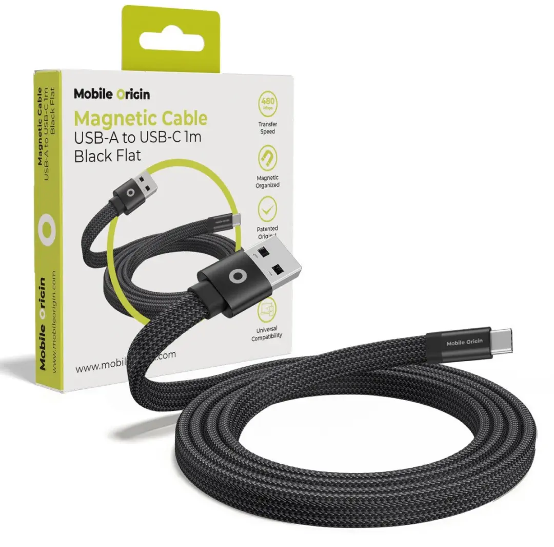 Mobile Origin Magnetische USB-A naar USB-C Kabel 1M - Zwart