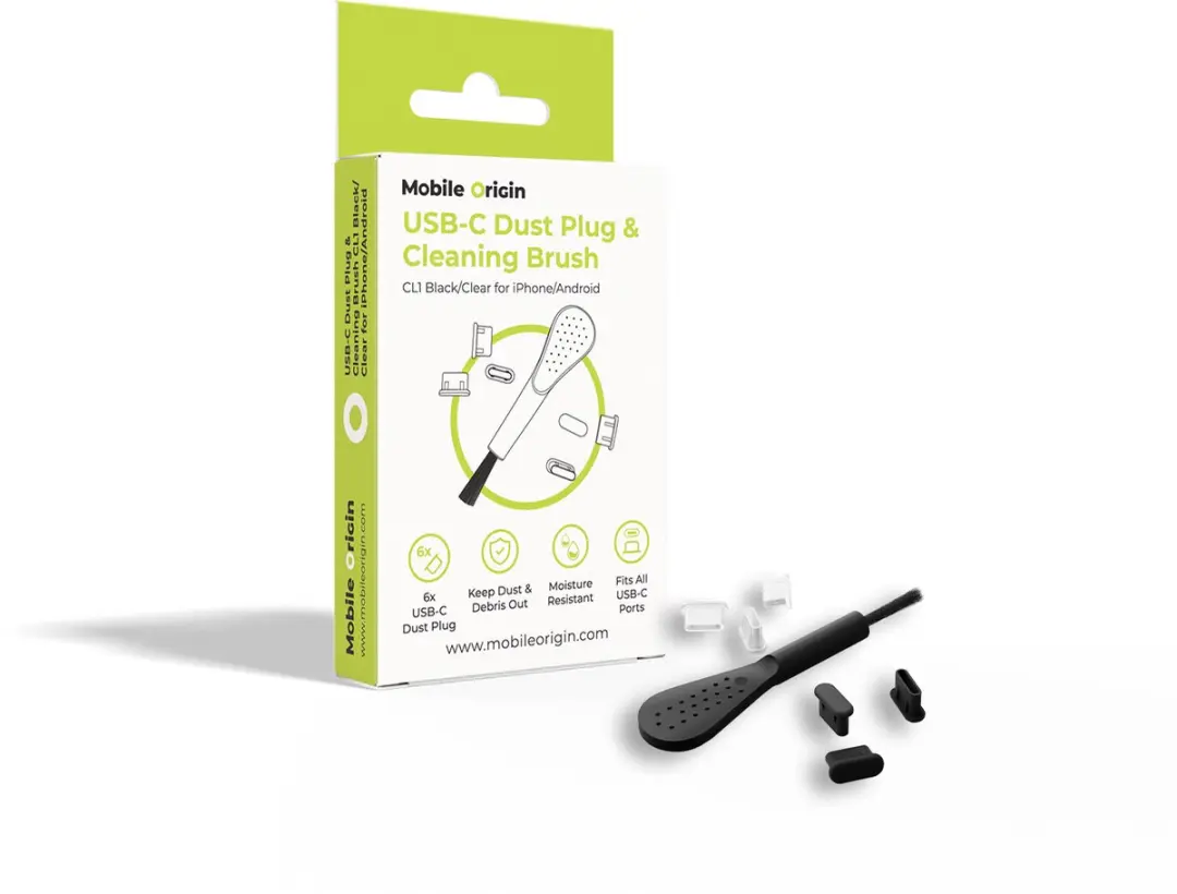 Mobile Origin Usb-C Stofplug En Reinigingsborstel Cl1 Zwart/Transparant Voor Iph