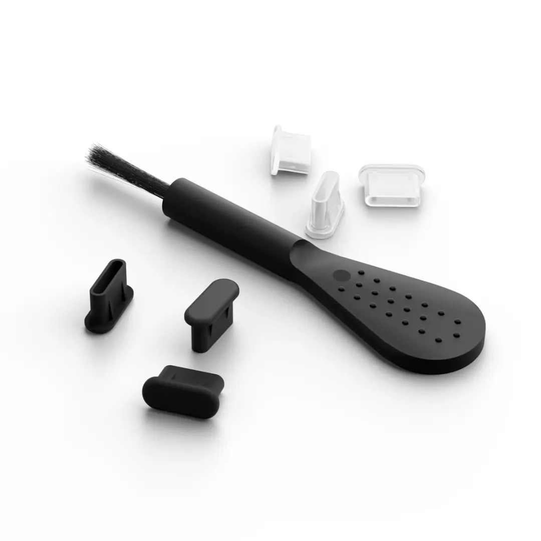Mobile Origin CL1 USB-C Stofplug en Reinigingsborstel - Zwart/Transparant - afbeelding 5 van 6