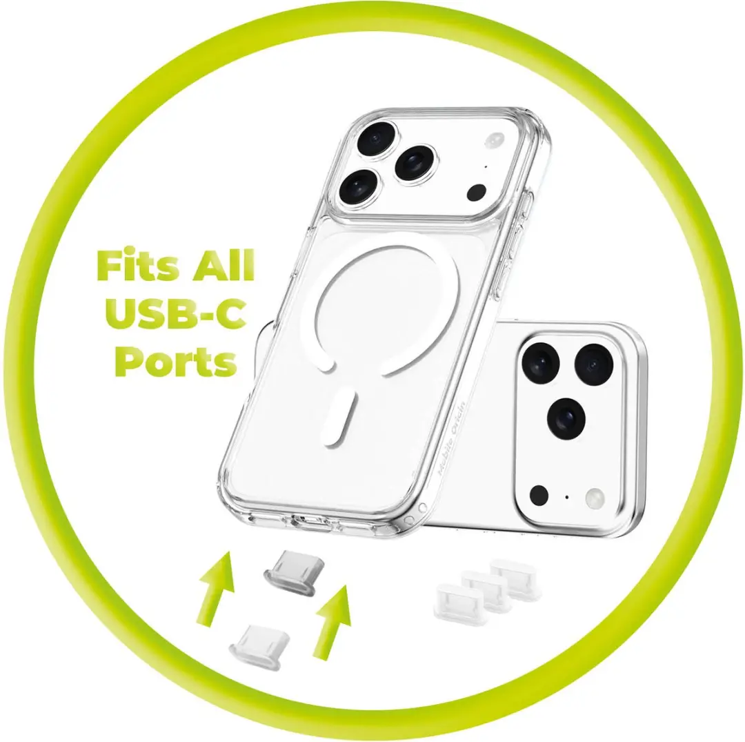 Mobile Origin CL1 USB-C Stofplug en Reinigingsborstel - Zwart/Transparant - afbeelding 6 van 6