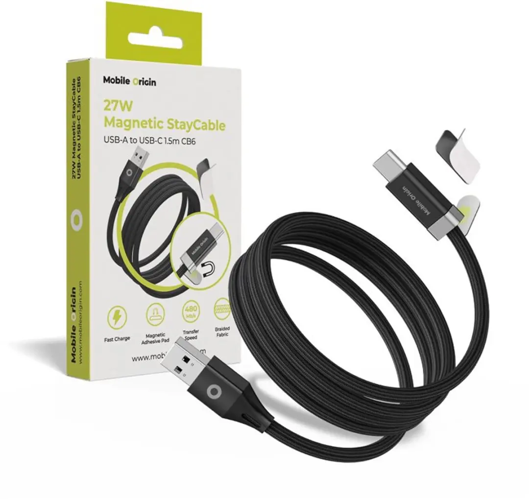 Mobile Origin 27W Magnetic Staycable USB-C naar USB-A 1,5m