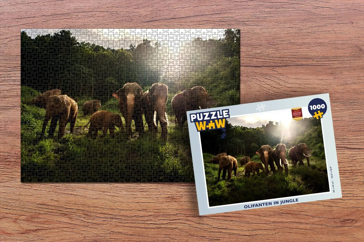 PuzzleWow Bos Olifanten Legpuzzel 1000 Stuks - Multicolor