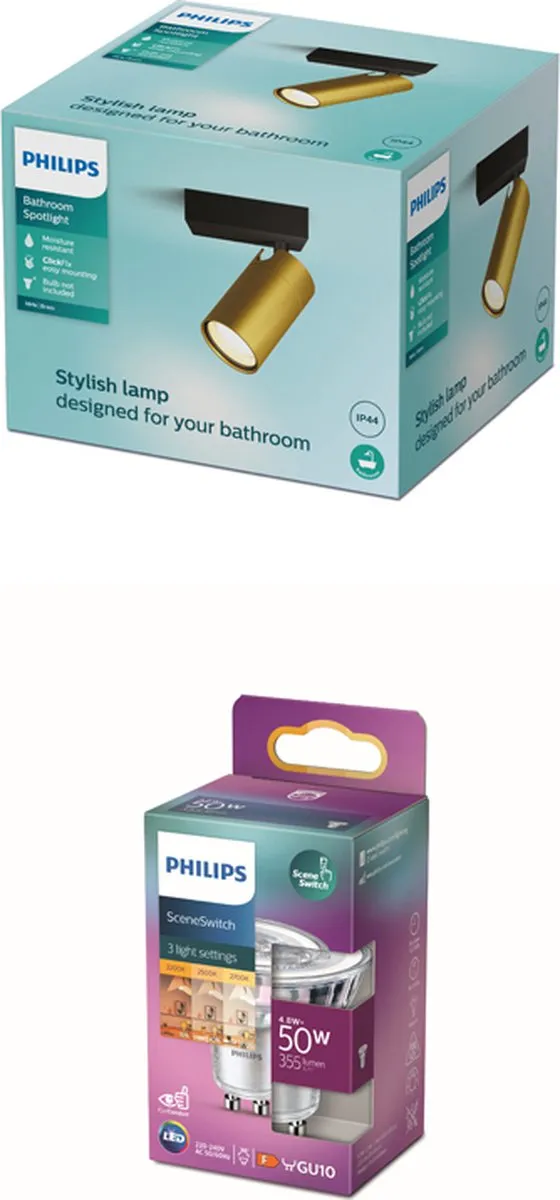Philips Idris Opbouwspot GU10 Warmwit - Zwart/Goud - afbeelding 6 van 6