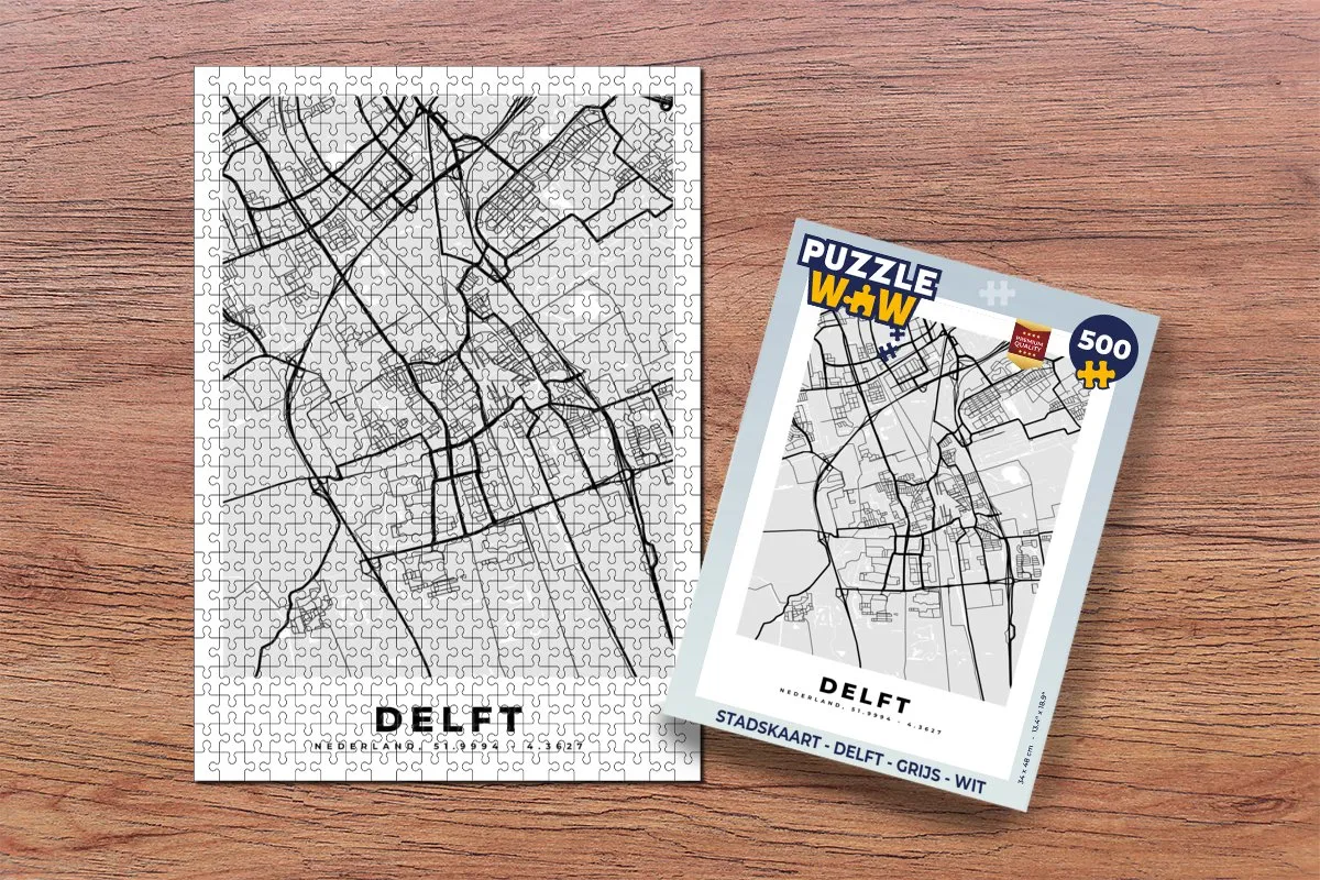 PuzzleWow Stadskaart Delft Legpuzzel 500 Stuks - Multicolor