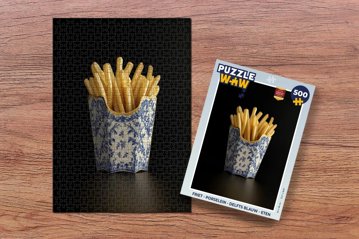 PuzzleWow Friet Puzzel 500 Stuks - Delfts Blauw