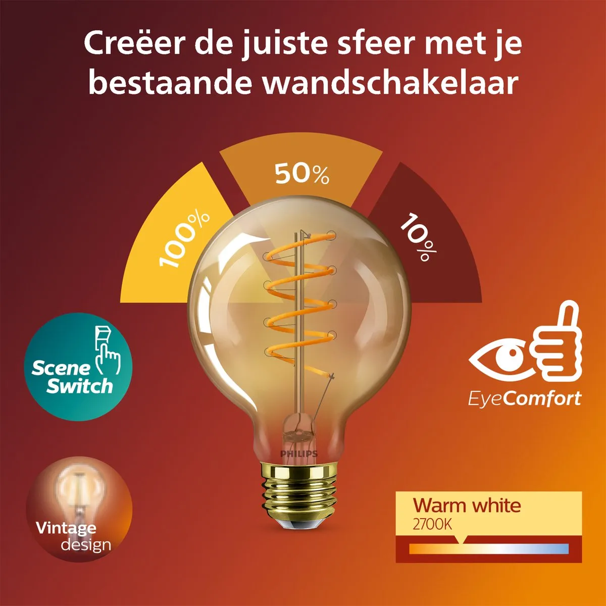 Philips Deco LED SceneSwitch E27 G95 - 7W Warm Wit