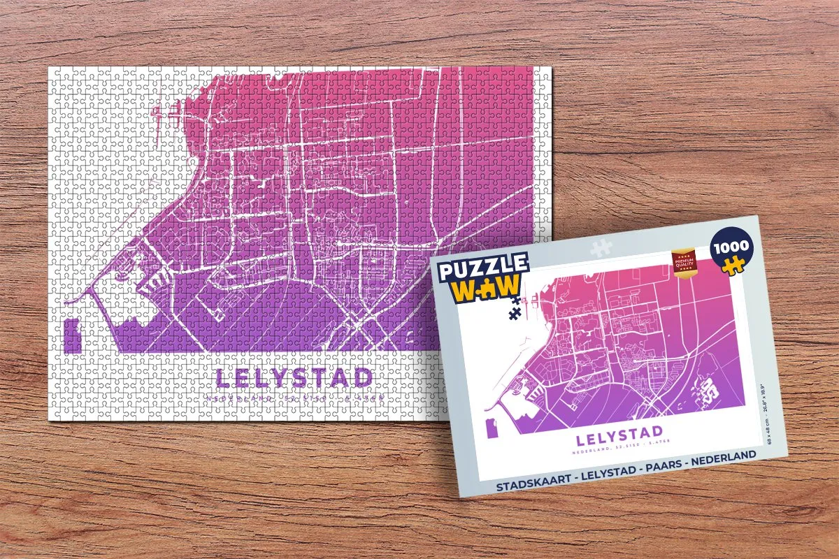 PuzzleWow Stadskaart Lelystad Legpuzzel 1000 Stuks - Multicolor