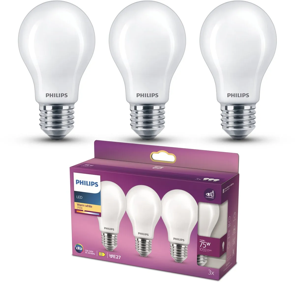 Philips LED E27 Warmwit 8.5W Mat