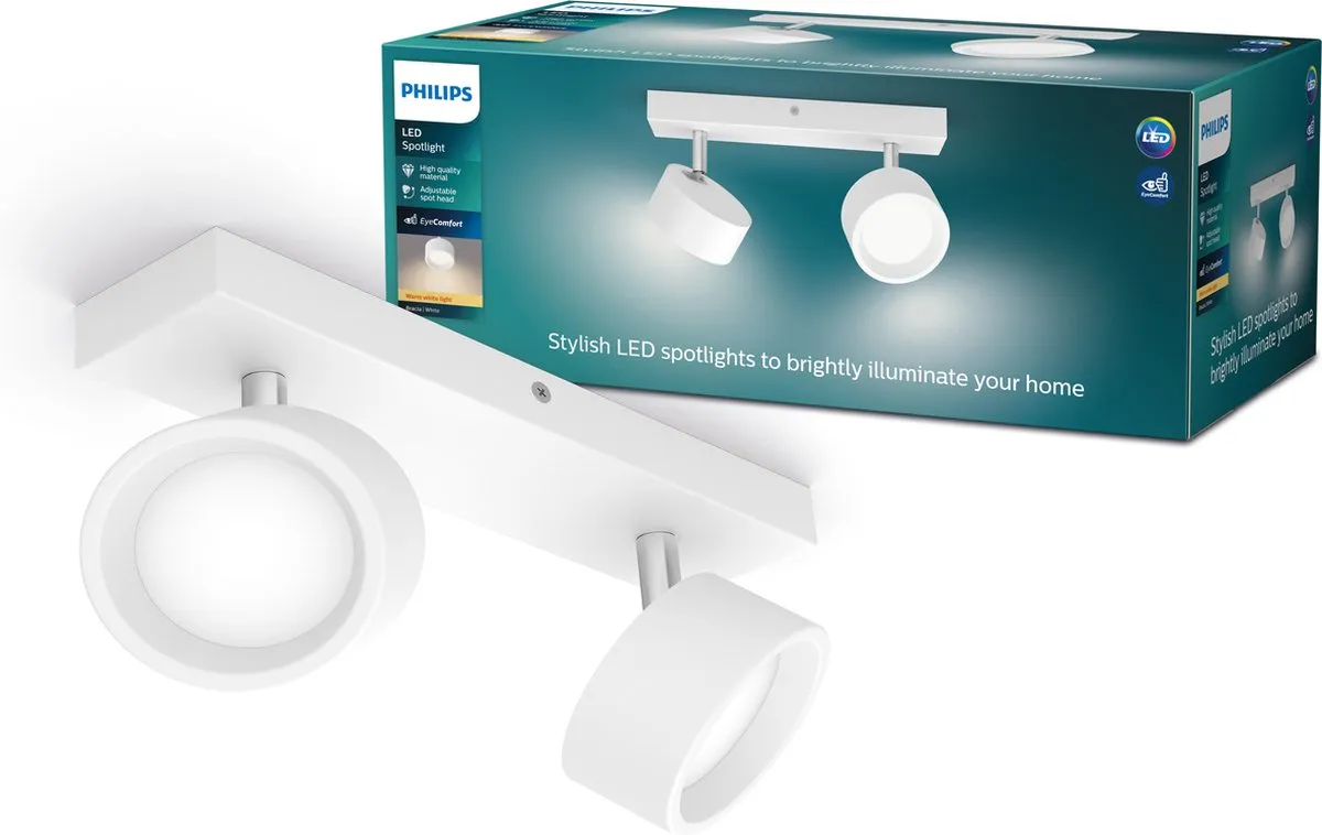 Philips Bracia 2-lichts Opbouwspot 2x5.5W 2700K - Wit