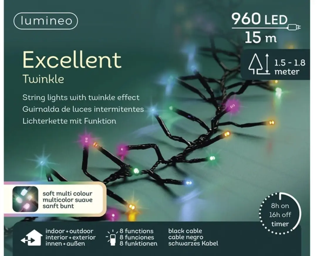 Lumineo Led Excel 1500cm Multicolor - 960L - Zwart snoer - afbeelding 4 van 4