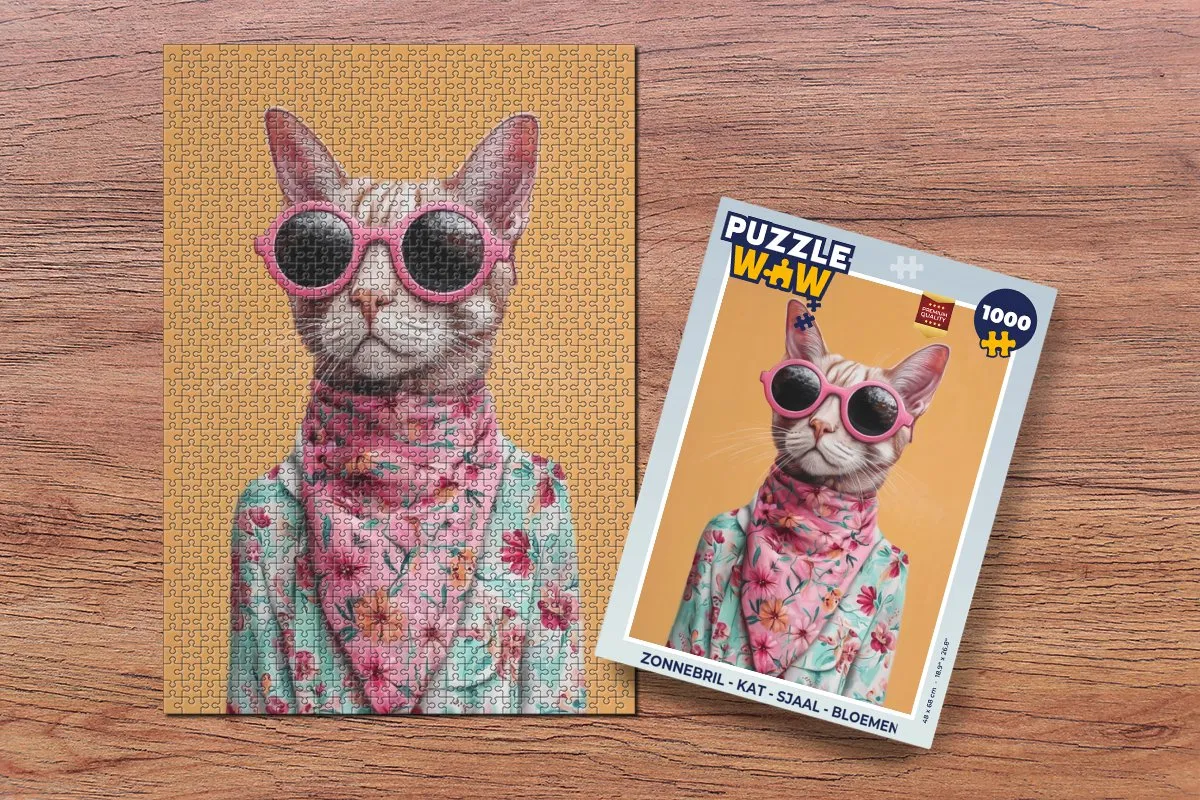 PuzzleWow Legpuzzel Zonnebril Kat - 1000 Stuks