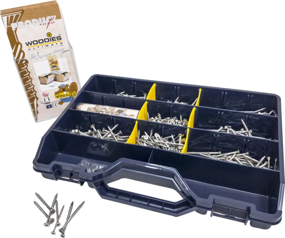 Woodies 61999007 550-delige RVS Spaanplaatschroevenset in koffer