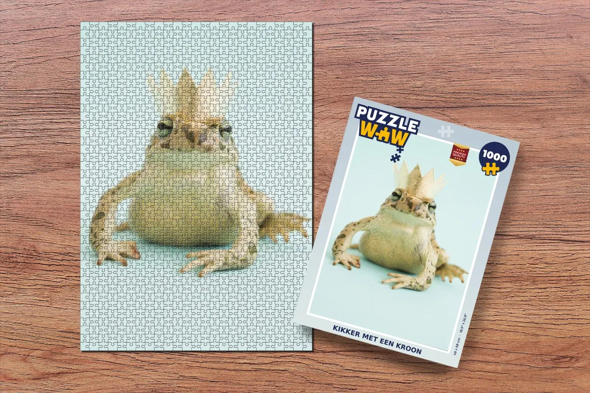 PuzzleWow Kikker met een kroon Legpuzzel 1000 Stuks - Multicolor