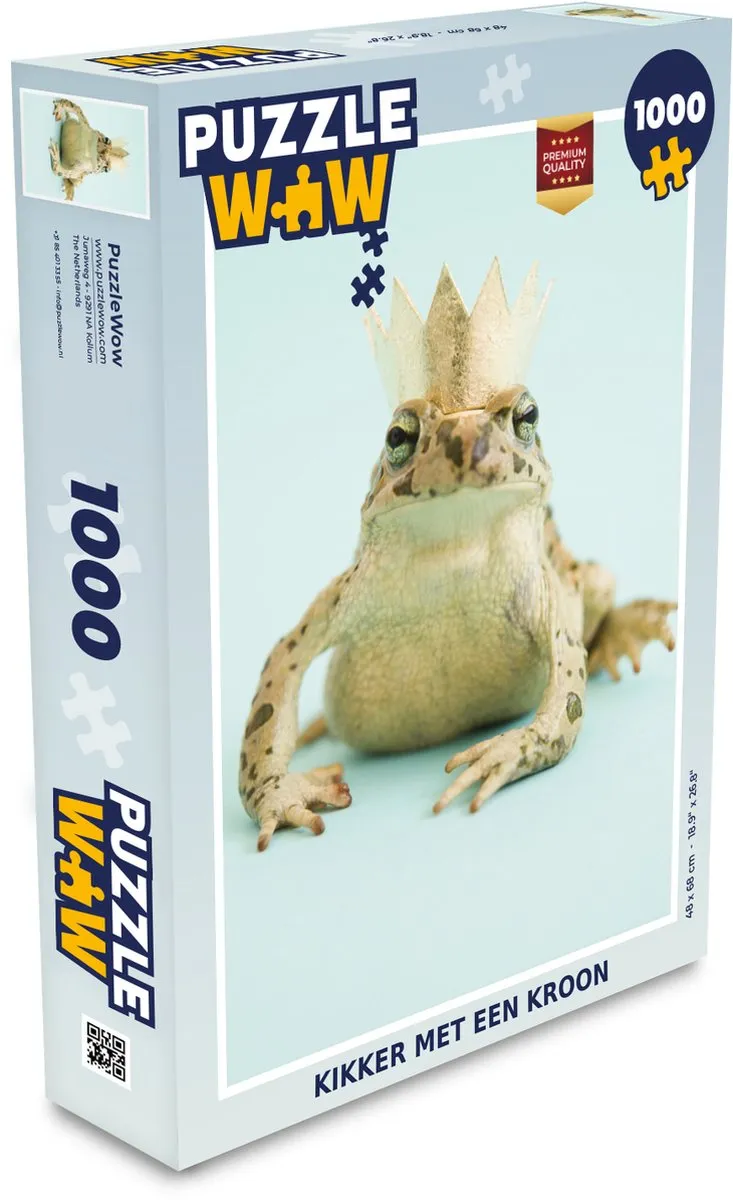PuzzleWow Kikker met een kroon Legpuzzel 1000 Stuks - Multicolor
