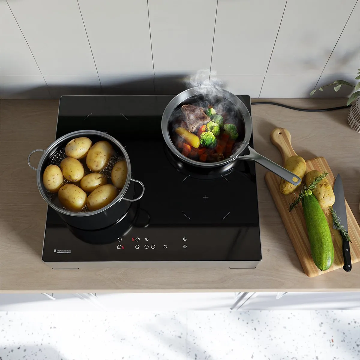 KitchenBrothers KB4057 Inductieplaat 60cm - 4 Zones - 2400W - Zilver