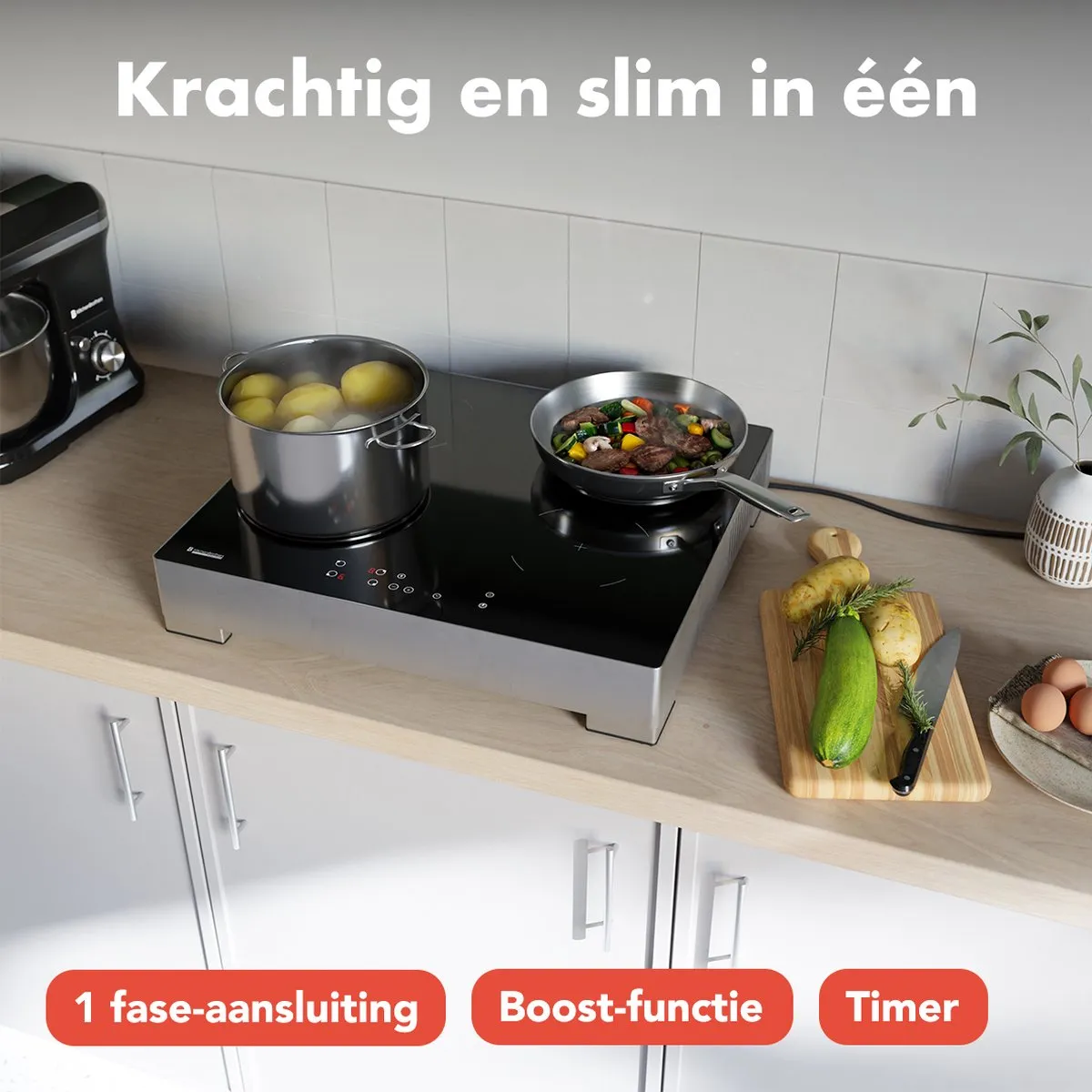 KitchenBrothers KB4057 Inductieplaat 60cm - 4 Zones - 2400W - Zilver