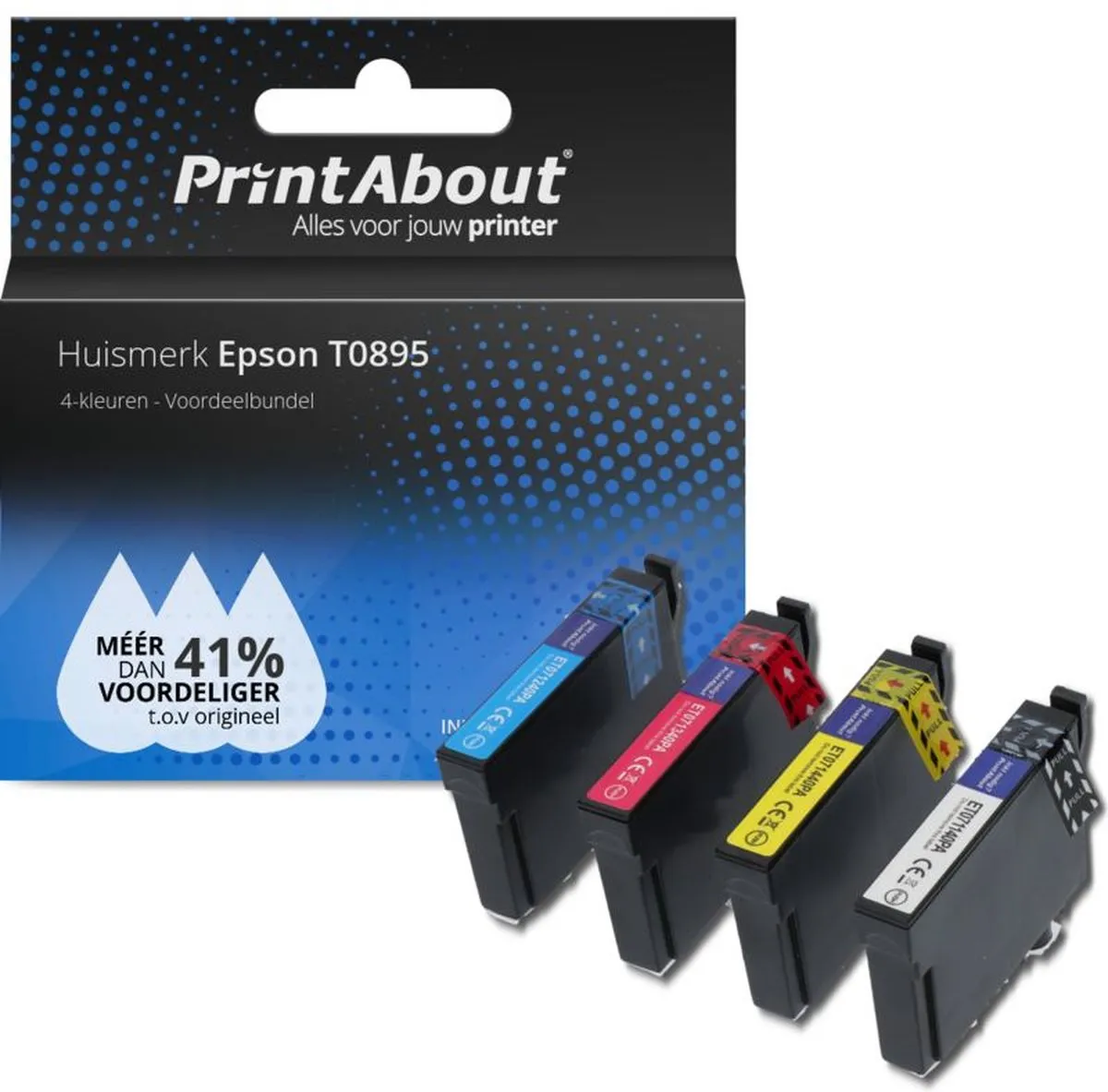 PrintAbout T0895-PA2 Inktcartridge - 4 Kleuren - 16.3ml - o.a. Epson XP325/XP442