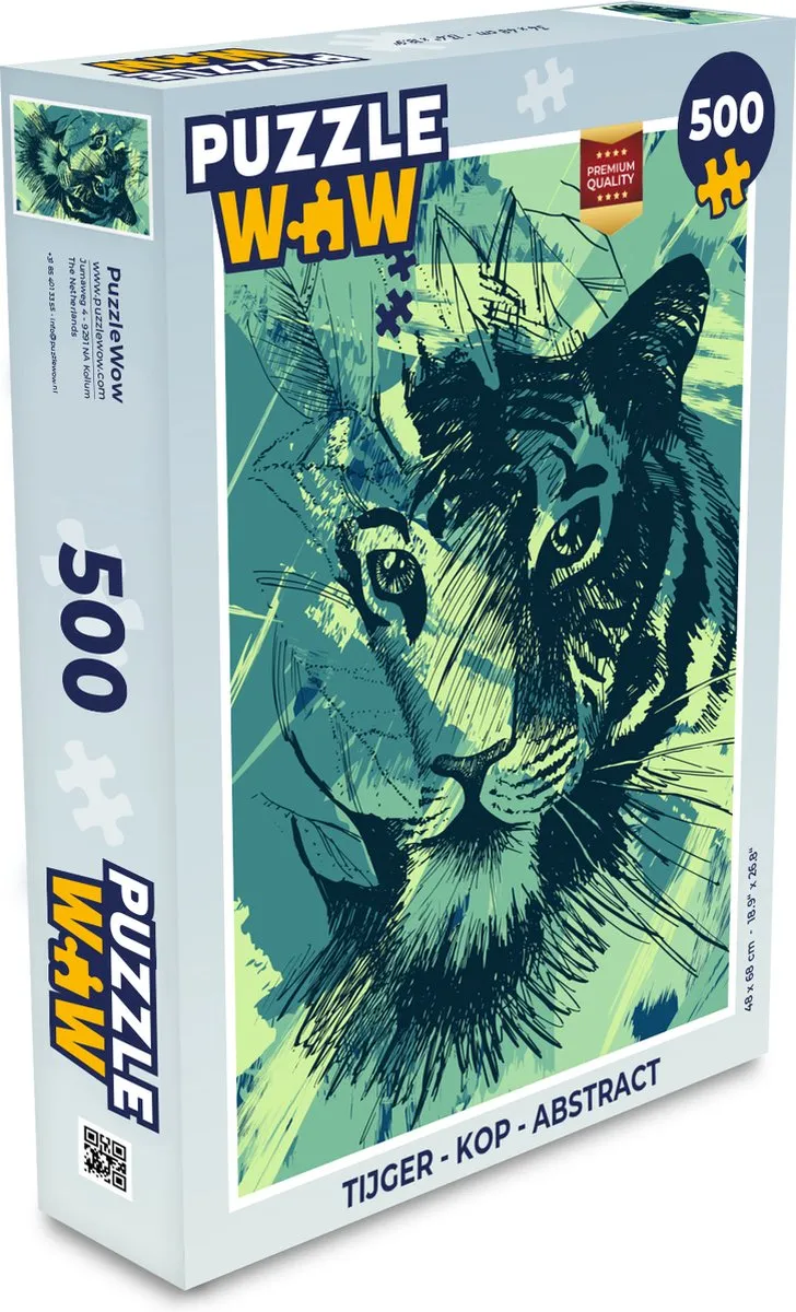 PuzzleWow Tijger Kop Abstract Legpuzzel 500 Stuks - Multicolor