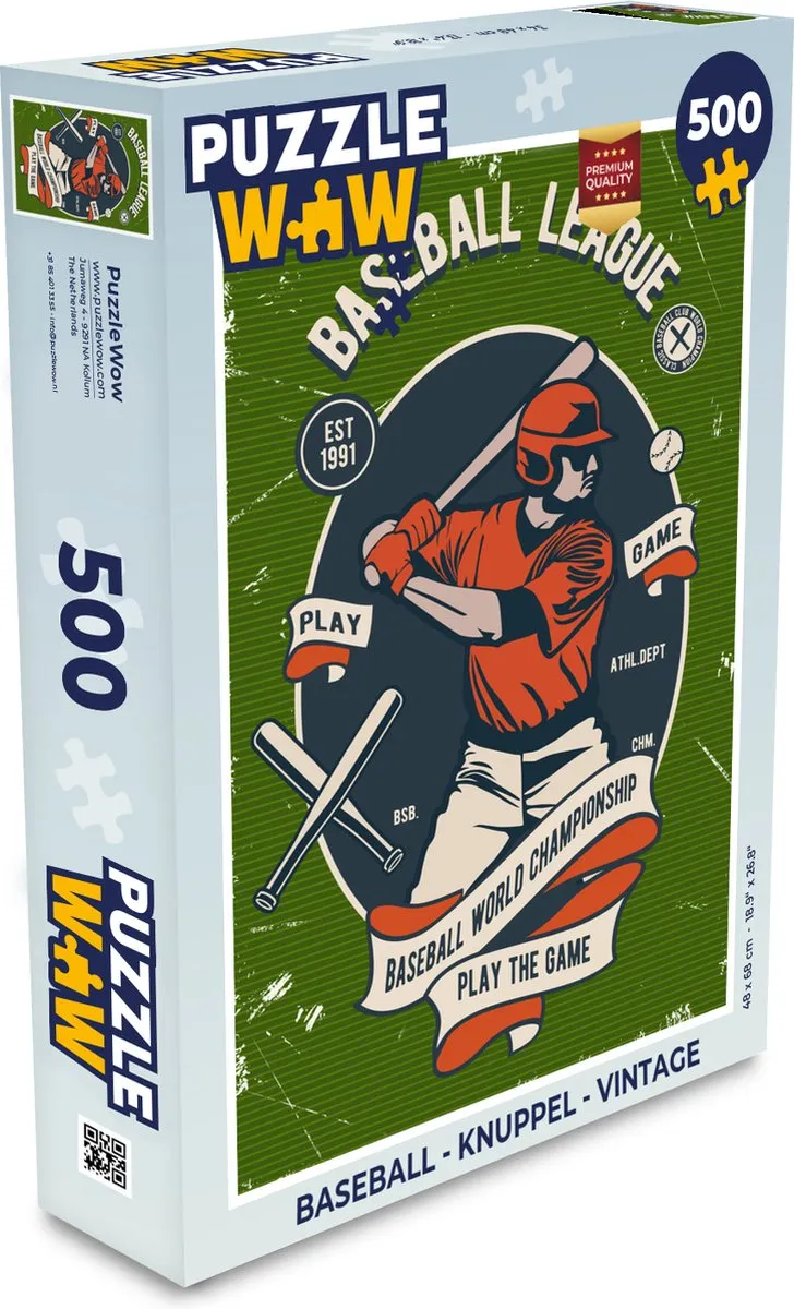 PuzzleWow Baseball Knuppel Vintage Legpuzzel 500 Stuks