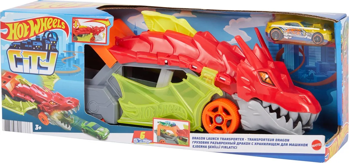 Hot Wheels City Draak Stuntwagen - Lanceert Raceauto's - 6 Auto's