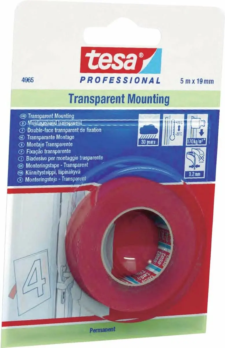 Tesa 04965-00015-05 Transparante Montagetape 5m x 19mm