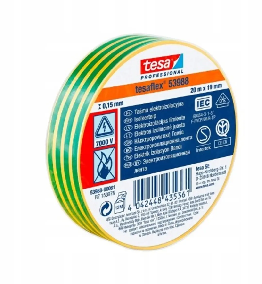 Tesa Isolatietape 19mm x 20m Geel Groen