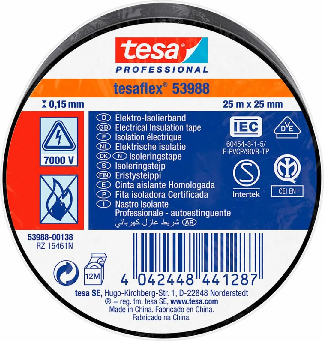 Tesa PVC Isolatietape 25mm x 25m - Zwart - afbeelding 6 van 6
