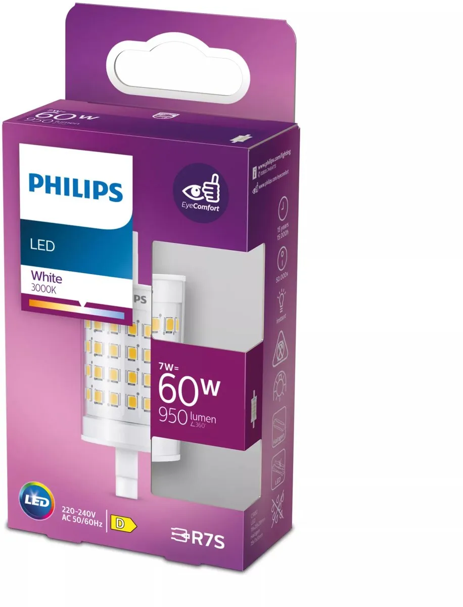 Philips LED Staaflamp Transparant 60W R7S - Wit licht
