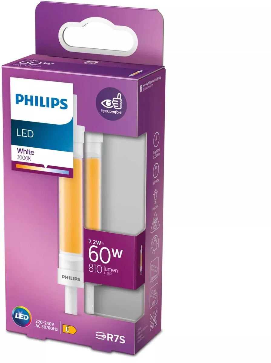 Philips LED Staaflamp Transparant 60W R7S - Wit licht