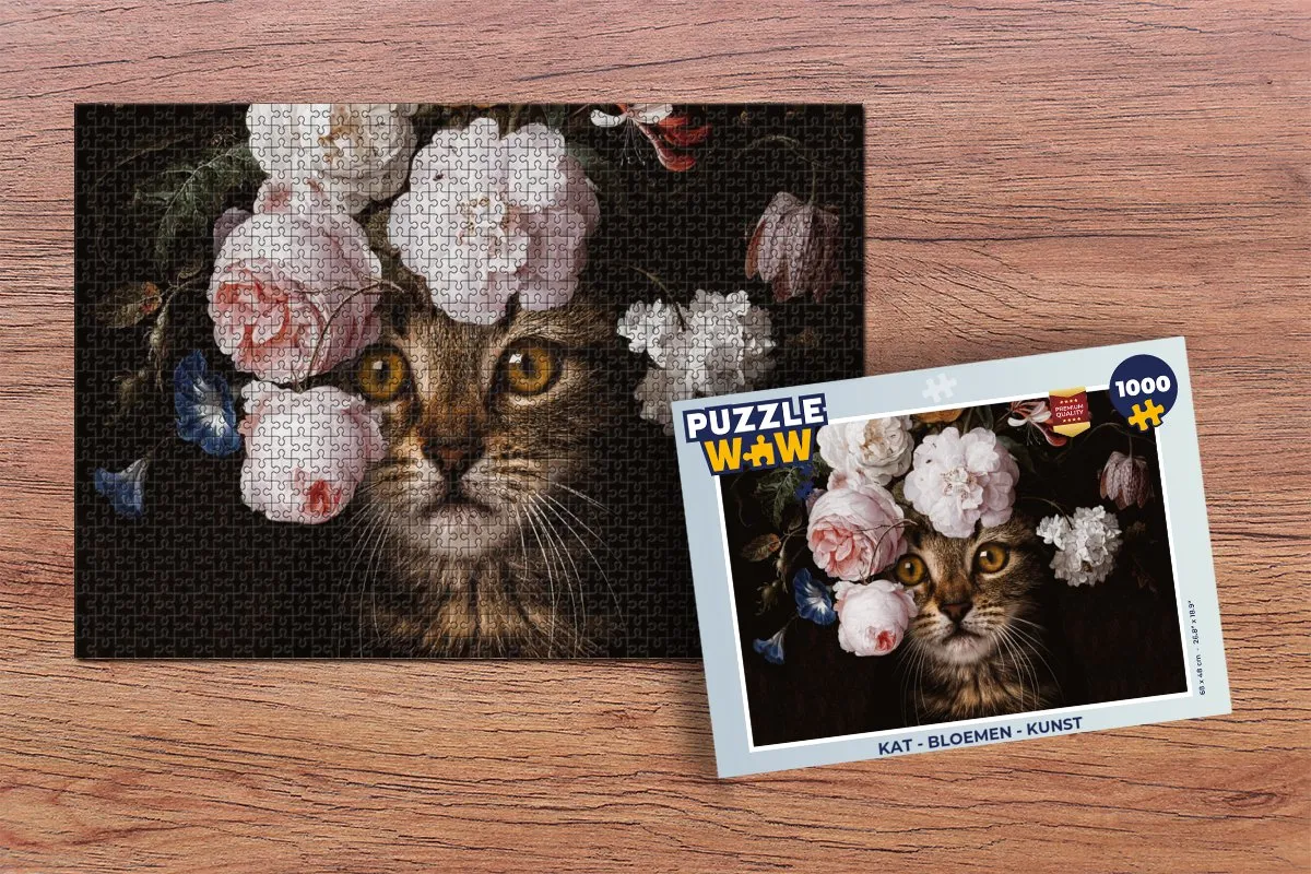 PuzzleWow Kat Bloemen Legpuzzel 1000 Stuks - Multicolor